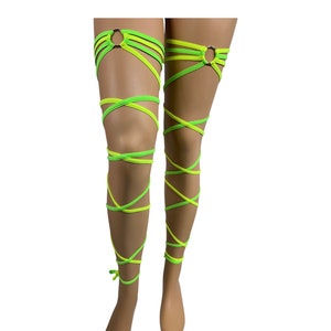 Garter Leg Wraps Neon Green / Neon Yellow O-Ring Thigh Wraps Rave Wear Rave Outfits Clubwear Festival Music Leg Strap wraps Exotic Dancewear