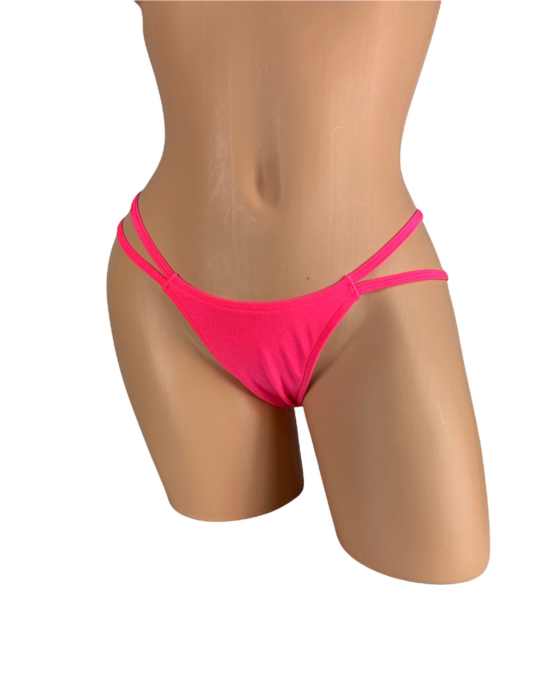 Hot Pink Double Strappy G-String Thong - Micro Bikini For Rave & Beach