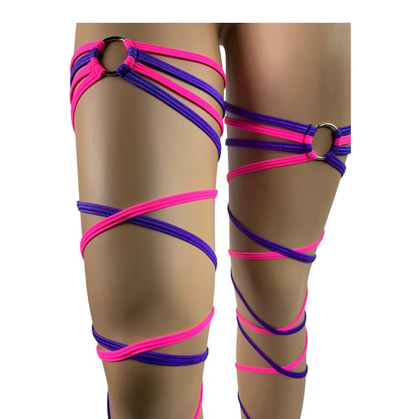Garter Leg Wraps Neon Pink/ Purple Thigh wraps  Rave Wear Rave Outfits Clubwear Festival Music leg Strap wraps Exotic Dancewear