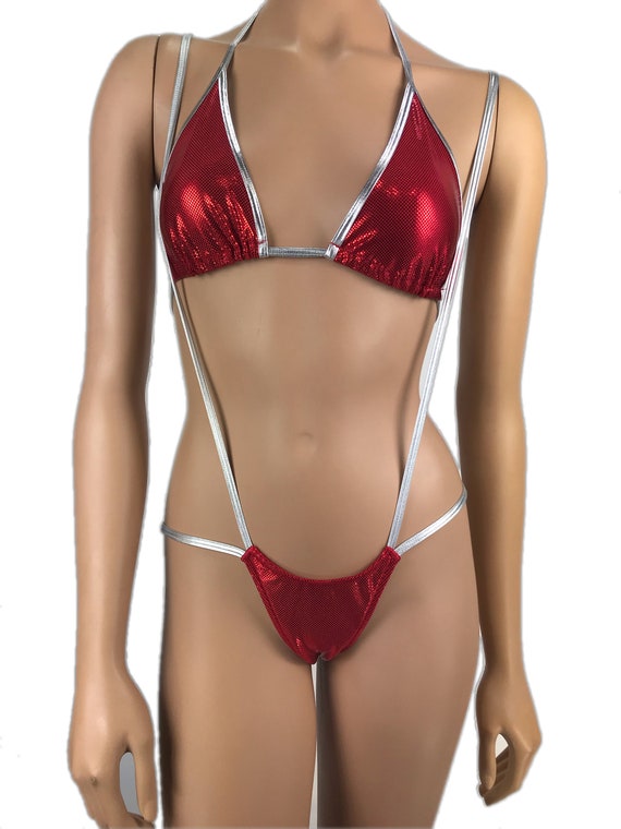 Ropa de baile ex tica Tirachinas G String Tanga Tri ngulo Top Red
