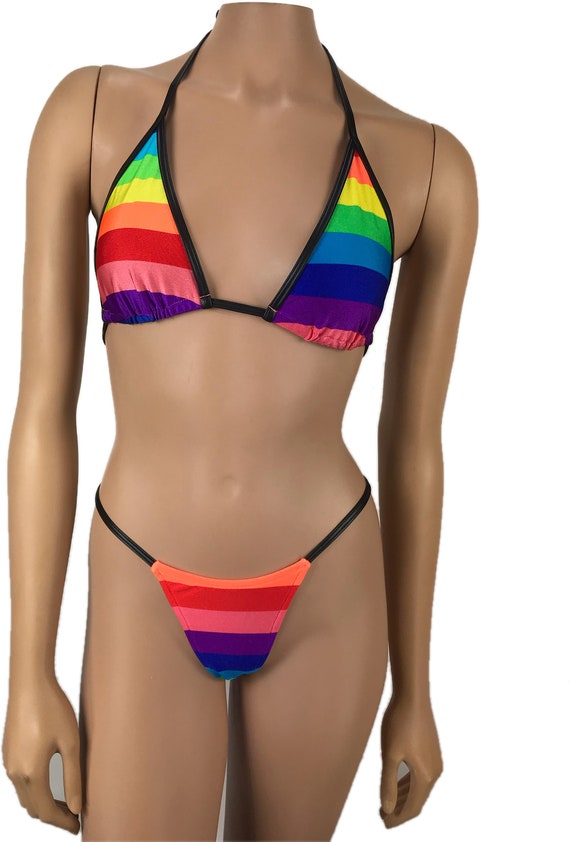Exotic Dancewear G-string Thong Rainbow Bikini Set V-string Thong