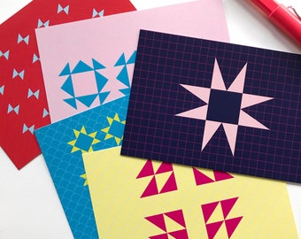 Quilt Block Postcards - Set Of 5 Cards - 4" x 6"