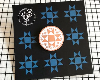 Ohio Star Enamel Pin SECONDS - 1 inch Rose Gold and White  - Quilting Sewing Pin