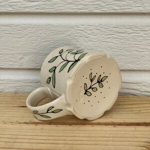 Unique Coffee Mug Tea Cup with Leaves, Green Color, Nature Inspired, Hand Drawn and Hand Painted 10 oz Mug, Handmade Pottery Teacher's Gift image 5