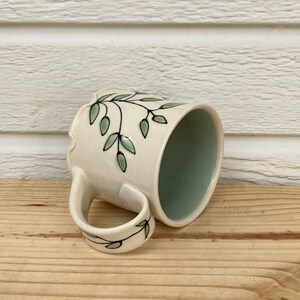Unique Coffee Mug Tea Cup with Leaves, Green Color, Nature Inspired, Hand Drawn and Hand Painted 10 oz Mug, Handmade Pottery Teacher's Gift image 4