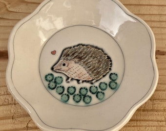 Handmade Pottery Hedgehog Trinket Dish, Jewelry Dish, Ceramic Ring Holder Tea Bag Holder, Small Coffee/Tea Spoon Rest, Animal Lover Pottery