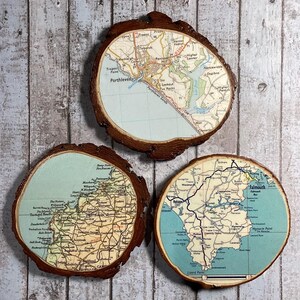 Cornouailles - carte vintage, gros sous-verres en bois
