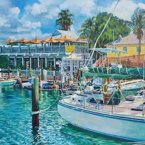key West Painting- Docking at Key West - Oil Painting Art Reproduction Print, Seascape Canvas Print, key West Painting Print