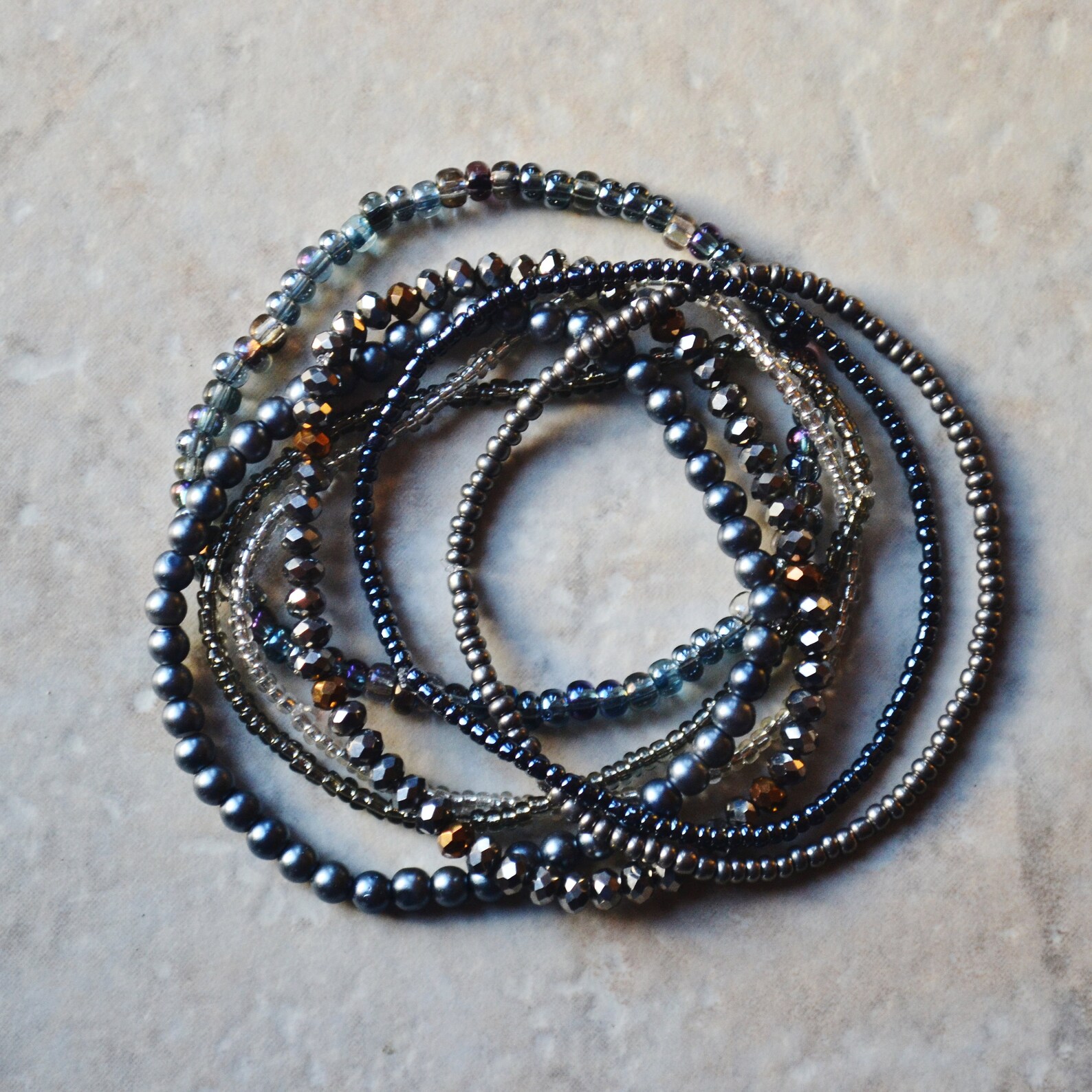 Stretch Bracelets Elastic Beaded Bracelet Set 7 Metallic Etsy