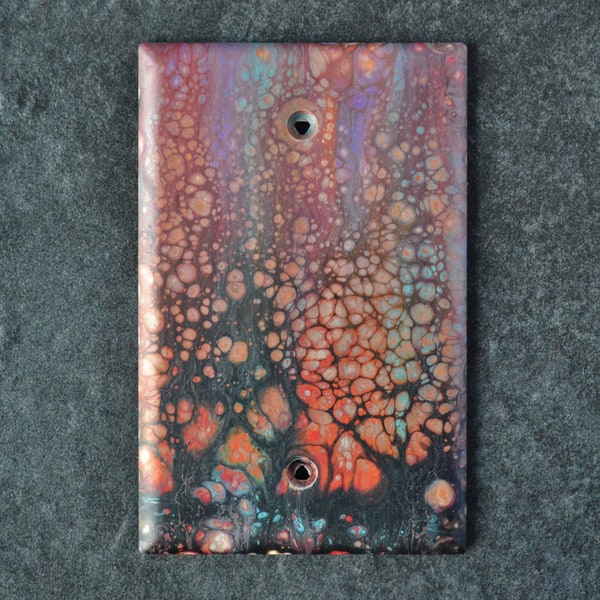 Acrylic pouring on blank wall plate #MB119, matte finish, medium size.