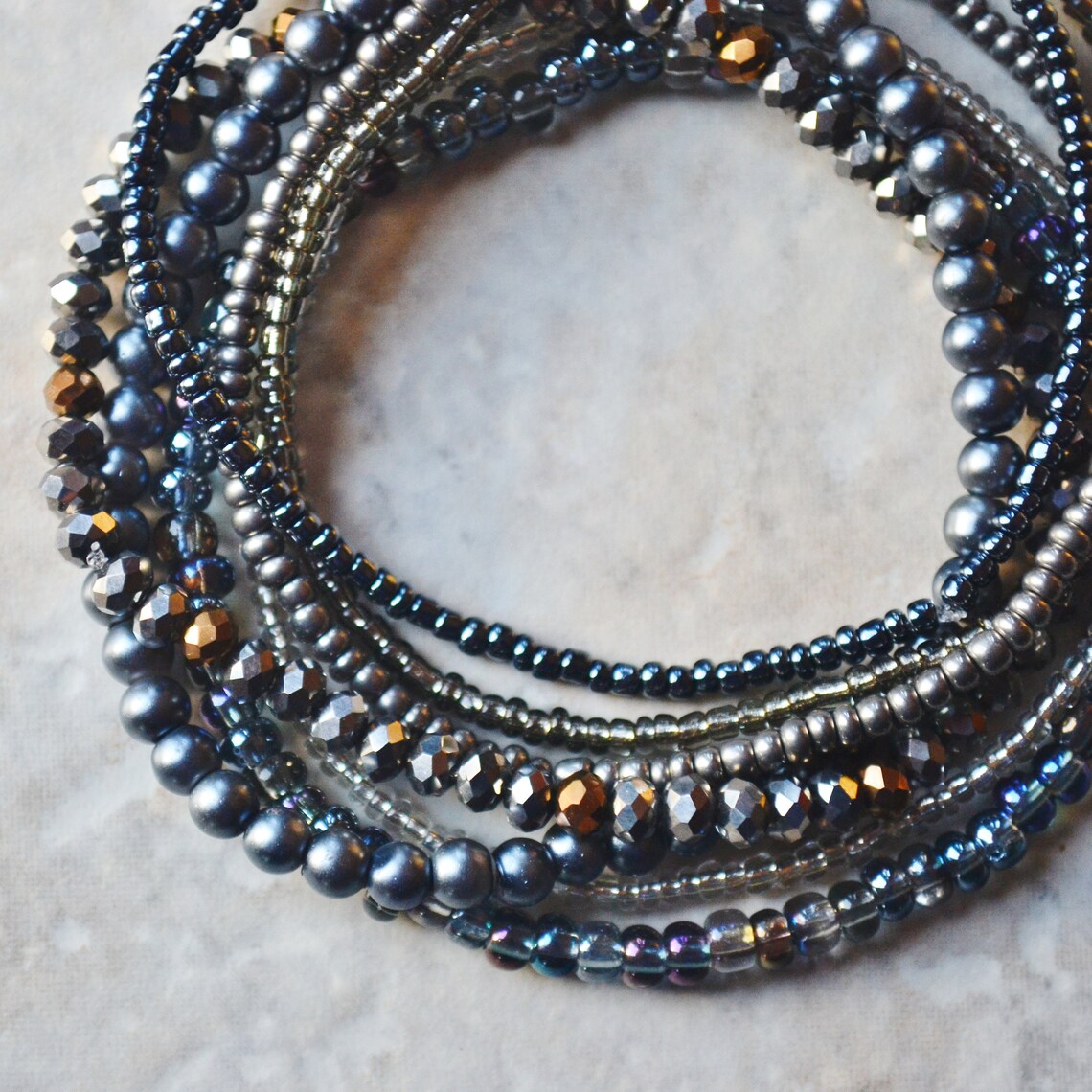 Stretch Bracelets Elastic Beaded Bracelet Set 7 Metallic Etsy