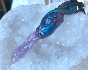 Ton/Kristall Kunst Anhänger - Amethyst Elestial Fackel
