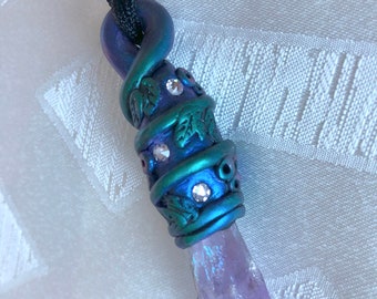 Clay/Crystal Art Pendant - Amethyst Elestial Torch