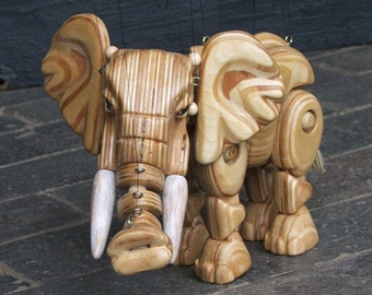 elephant puppet strung marionette handmade in staffordshire england using recycled wood to my own designs