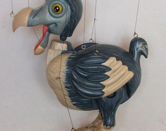 dodo bird strung puppet marionette hand made to order in staffordshire, england, using recycled wood to my own designs