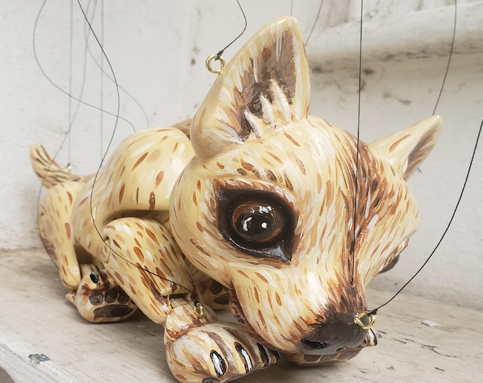 Chihauhau dog puppet strung marionette handmade in Staffordshire, England, recycled wood