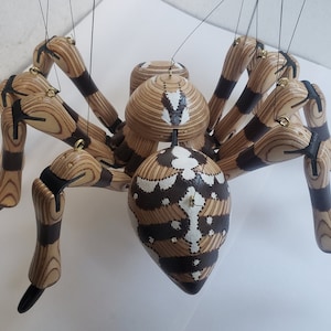 spider strung puppet marionette hand made to order in staffordshire, england, using recycled wood to my own designs