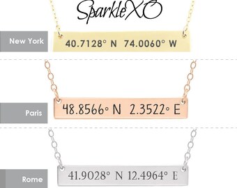 Coordinate Necklace Personalized Necklace Engraved Necklace Engraved Bar Necklace Name Necklace Initial Necklace Gold Bar Necklace for Her