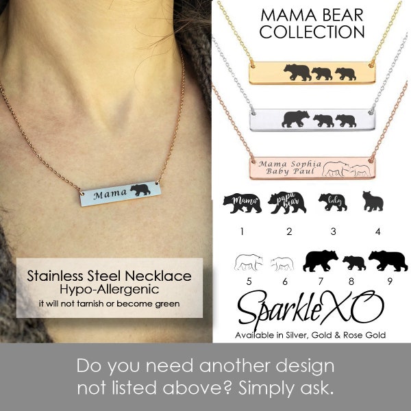 Mama Bear Necklace Mothers Day Gift Personalized Necklace Mama Bear Bar Necklace Mama Bear Jewelry Mama Baby Necklace Mom Baby Bear Cub