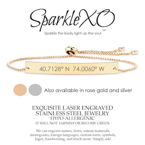Engraved Bracelet Coordinate Bracelet Roman Numeral Bracelet Custom Bracelet Friendship Bracelet Personalized Bracelet Skinny Chain Bracelet