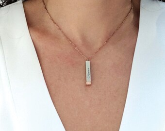 Engraved Necklace, Secret Name Necklace Vertical Bar Necklace Personalized Necklace Personalized Jewelry For Women Gift for Her