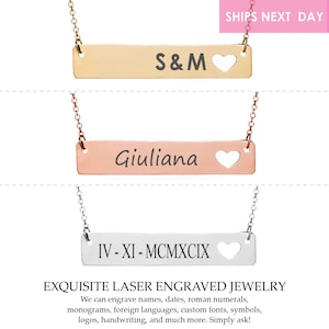 Personalized Name Necklace Bar Necklace Engraved Necklace Heart Cutout Necklace Inspirational Gift for her Initial Necklace Gift for Women