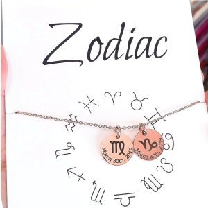 Personalized Necklace Zodiac Sign Necklace Horoscope Necklace Coin Pendant Coordinate Necklace  Mothers Day Gift  For Mom Gift for women