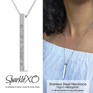 4 Sides Vertical Bar Necklace Name Necklace Engraved Necklace Personalized Necklace Coordinate Necklace Personalized Jewelry For Women Gift