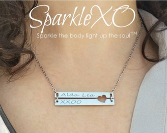 Mothers Day Gift Personalized Necklace for Women Double Bar Necklace Heart Cutout Necklace Engraved Necklace Personalize Necklace For Her