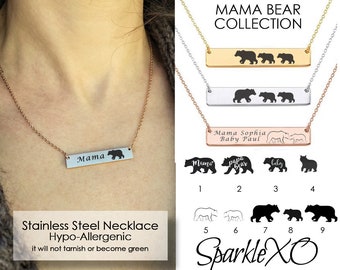 Mama Bear Necklace Mothers Day Gift Personalized Necklace Mama Bear Bar Necklace Mama Bear Jewelry Mama Baby Necklace Mom Baby Bear Cub