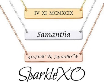 Personalized Necklace Engraved Necklace Gold Bar Necklace Custom Engraving Coordinate Necklace Personalized Jewelry for Women Necklaces