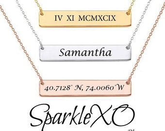 Coordinate Necklace Personalized Necklace Engraved Necklace Engraved Bar Necklace Name Necklace Initial Necklace Gold Bar Necklace for Her