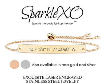 Personalized Bracelet Coordinate Bracelet Name Bracelet Engraved Bracelets Name Bracelet Couple Bracelets Inspirational Friendship Bracelet