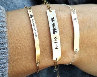 Skinny Bar Bracelet Personalized Bracelet Engraved Bracelets Coordinate Bracelet Roman Numeral Bracelet Rose Gold Bar Bracelet SparkleXO