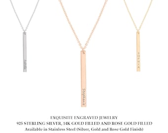 Engraved Necklace Skinny Bar Necklace Vertical Bar Necklace Personalized Necklace Sterling Silver Name Necklace Mother's Day Gifts for Her