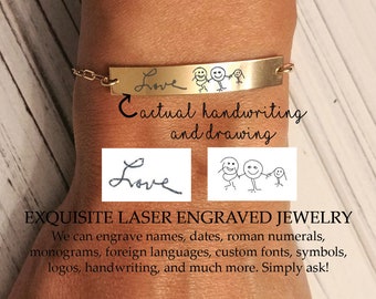 Handwriting Jewelry Kids Drawing Bracelet Engraved Bracelets Handwriting Bracelet Fingerprint Bracelet Personalized Bracelet Art Any Image