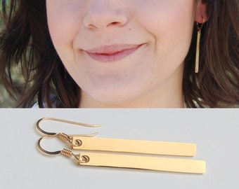 Personalized Bar Earrings Dangle Bar Earrings Vertical Bar Earrings Long Dainty Bar Earrings Sterling Silver Drop Bar Earrings Gift for Her