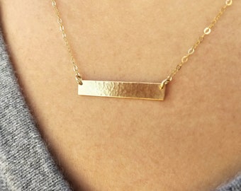 Hammered Bar Necklace Engraved Necklace Personalized Gold Necklace For Women Custom Name Necklace Initial Necklace For Her Gold Bar Necklace