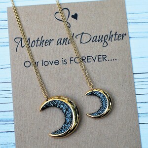 Lunar Necklace Personalized Mother Daughter Moon Necklace Engraved Necklace Celestial Jewelry Engraved Jewelry Crescent Moon Necklace