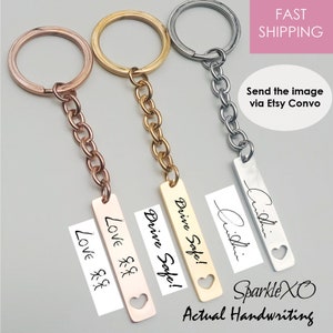Handwriting KeyChain Gold Engraved Key chain Personalized Keychain for Women Gift Engraved Signature Keychain Keepsake Gift Memorial Gift