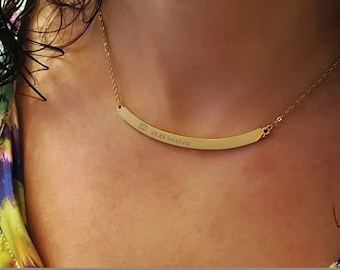 Personalized Necklace Curved Bar Necklace Name Necklace Engraved Necklace Smile Necklace Long Bar Necklace Initial Necklace Gift for Women