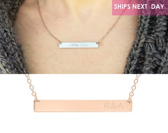 Personalized Necklace Engraved Necklace Gold Bar Necklace Name Necklace Initial Necklace Silver Dainty Necklace Rose Gold Custom Necklace