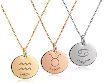 Zodiac Necklace Horoscope Necklace Coin Necklace Zodiac Sign Necklace Astrology Necklace Birthday Gift for Women Constellation Necklace