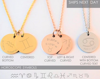 Zodiac Necklace Engraved Necklace Zodiac Sign Astrology Necklace Horoscope Necklace Star Sign Pendant Gift for Her Birthday Gift for Women