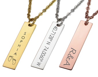Personalized Necklace Vertical Bar Necklace Rose Gold Bar Necklace Name Necklace Custom Engraved Necklace Bar Necklace For Women Gift