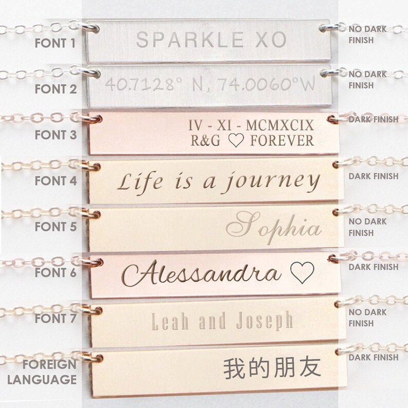 Hammered Bar Necklace Engraved Necklace Personalized Gold Etsy