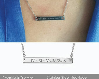 Skinny Bar Necklace Dainty Necklace Personalized Name Necklace Engraved Bar Necklace For Women Gift for her Initial Necklace Gift for Women