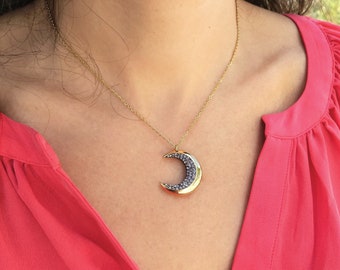 Colar Lua Personalizado, Colar Gravado, Colar com Nome, Colar Lua Dourado, Joia Celestial, Colar Lua Personalizado, Cartão Personalizado