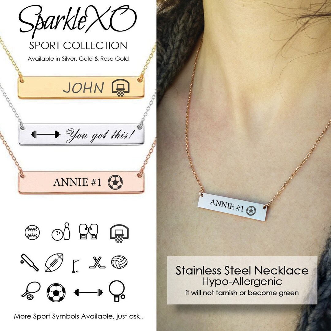 Personalized Sports Necklace Custom Bar Necklace Soccer Mom Necklace
