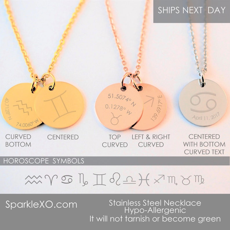Zodiac Necklace Horoscope Necklace Coin Necklace Zodiac Sign Etsy UK